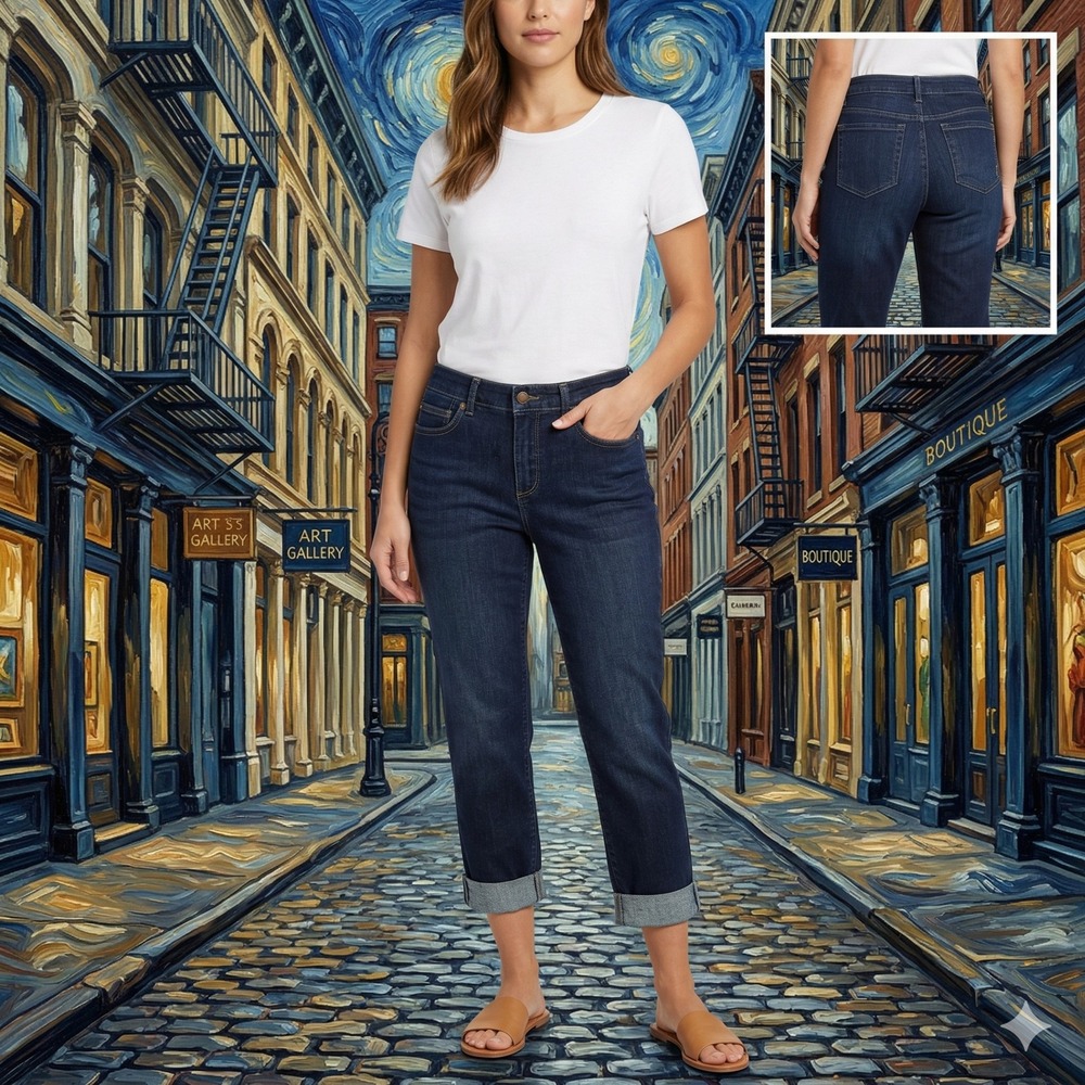Jones New York Soho Crop Jeans Women 8 Dark Wash Indigo Cuffed Capri 5SPMD3P2892